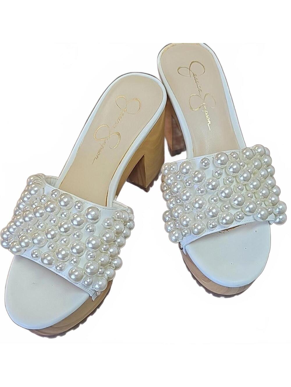Jessica Simpson Telina Platform Slide Sandal Women's White Pearl Size US 6.5